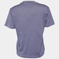 Pre Owned Fendi Black Gingham Cotton Knit Logo Sequin Detail T-Shirt M