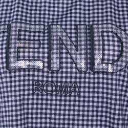 Pre Owned Fendi Black Gingham Cotton Knit Logo Sequin Detail T-Shirt M