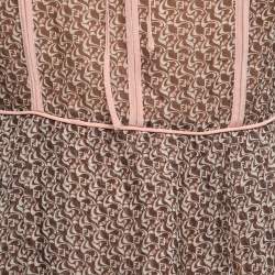 Pre Owned Fendi Brown/Pink Printed Silk Chiffon Long Sleeve Maxi Dress S