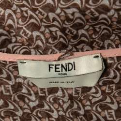 Pre Owned Fendi Brown/Pink Printed Silk Chiffon Long Sleeve Maxi Dress S