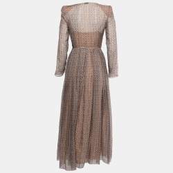 Pre Owned Fendi Brown/Pink Printed Silk Chiffon Long Sleeve Maxi Dress S