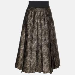 Pre Owned Fendi Brown Zucca Monogram Jacquard Midi Skirt M