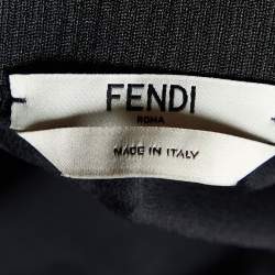 Pre Owned Fendi Black Silk & Logo Knit Detail Top M