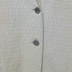 Pre Owned Fendi Beige Distressed Logo Monogram Denim Jacket L