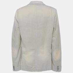 Pre Owned Fendi Beige Distressed Logo Monogram Denim Jacket L