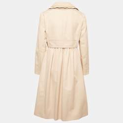 مملوكة مسبقًا Fendi Beige Cotton Leather Collar Trim Midi Dress M