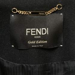 مملوكة مسبقًا Fendi Black Wool & Gold Leather Sleeve Bomber Jacket M