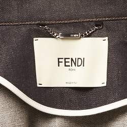 Pre Owned Fendi  Blue Denim Embellished Bow Detail Hooded Jacket S