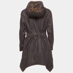 Pre Owned Fendi  Blue Denim Embellished Bow Detail Hooded Jacket S