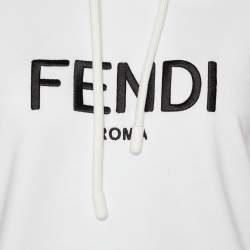 Pre Owned Fendi White Logo Embroidered Cotton Knit Cropped Hoodie L
