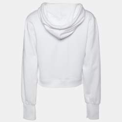 Pre Owned Fendi White Logo Embroidered Cotton Knit Cropped Hoodie L