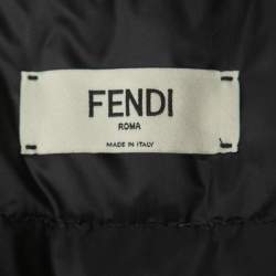 Pre Owned Fendi Karlito Black Logo Applique Detail Quilted Down Bomber Jacket M