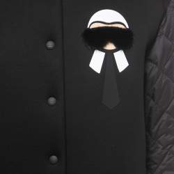 Pre Owned Fendi Karlito Black Logo Applique Detail Quilted Down Bomber Jacket M