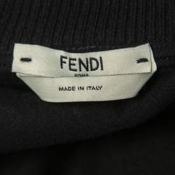 Pre Owned Fendi Black Jersey Logo Stripe Detail Zip-Up Jacket S