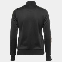Pre Owned Fendi Black Jersey Logo Stripe Detail Zip-Up Jacket S