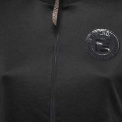 Pre Owned Fendi Black Jersey Logo Stripe Detail Zip-Up Jacket S