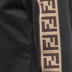 Pre Owned Fendi Black Jersey Logo Stripe Detail Zip-Up Jacket S
