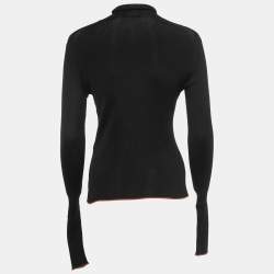 مملوكة مسبقًا Fendi Black Silk Knit Contrast Hem Detail Turtleneck Pullover M