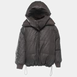 Fendi Brown FF Monogram Synthetic Reversible Hooded Down Jacket S