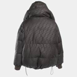 Fendi Brown FF Monogram Synthetic Reversible Hooded Down Jacket S