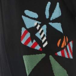 Pre Owned Fendi Black Patterned Wool Fur Detailed Crew Neck Sweater M