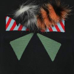 Pre Owned Fendi Black Patterned Wool Fur Detailed Crew Neck Sweater M