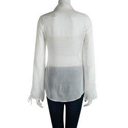 Fendi White Cotton Long Sleeve Tie Detail Sheer Blouse M