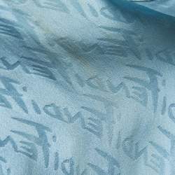 Pre Owned Fendi Light Blue Logo Patterned Silk Neck Tie Detail Double Cuff Shirt Blouse S