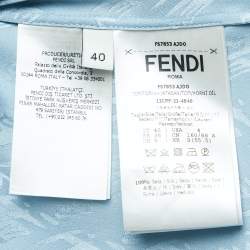 Pre Owned Fendi Light Blue Logo Patterned Silk Neck Tie Detail Double Cuff Shirt Blouse S