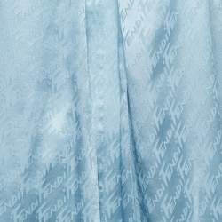 Pre Owned Fendi Light Blue Logo Patterned Silk Neck Tie Detail Double Cuff Shirt Blouse S