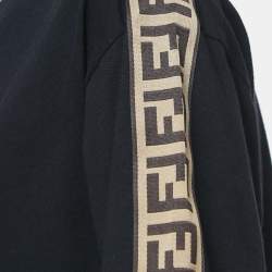 مملوكة مسبقًا Fendi Black Logo Print Tape Detailed Half Sleeve T-Shirt S