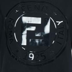 مملوكة مسبقًا Fendi Black Logo Print Tape Detailed Half Sleeve T-Shirt S