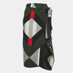 Fendi Multicolor Geometric Print Wool Wrap Midi Skirt S