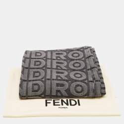Pre Owned Fendi Grey Logo Embossed Denim High Waist Wide Leg Jeans XS Waist 26"