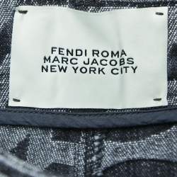Pre Owned Fendi Grey Logo Embossed Denim High Waist Wide Leg Jeans XS Waist 26"
