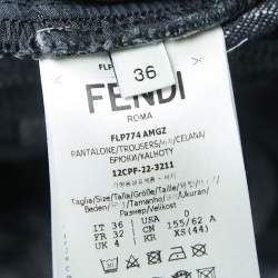 Pre Owned Fendi Grey Logo Embossed Denim High Waist Wide Leg Jeans XS Waist 26"