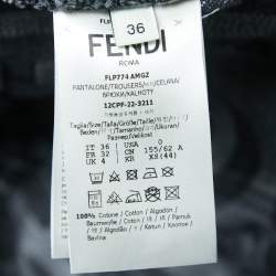 Pre Owned Fendi Grey Logo Embossed Denim High Waist Wide Leg Jeans XS Waist 26"