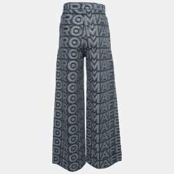 Pre Owned Fendi Grey Logo Embossed Denim High Waist Wide Leg Jeans XS Waist 26"