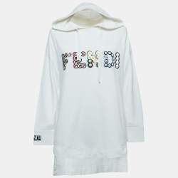 Fendi White Logo Embellished Cotton Hooded Sweatshirt M