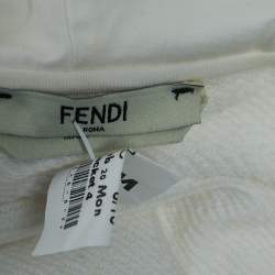 Fendi White Logo Embellished Cotton Hooded Sweatshirt M