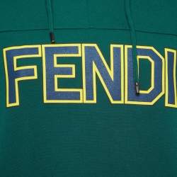 Pre Owned Fendi Dark Green Logo Print Cotton Blend Knit Hooded Sweatshirt L
