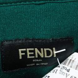 Pre Owned Fendi Dark Green Logo Print Cotton Blend Knit Hooded Sweatshirt L