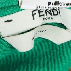 Pre Owned Fendi Green Logo Embellished Cotton Hooded Sweatshirt M
