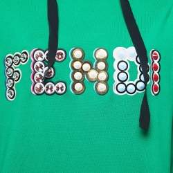 Pre Owned Fendi Green Logo Embellished Cotton Hooded Sweatshirt M