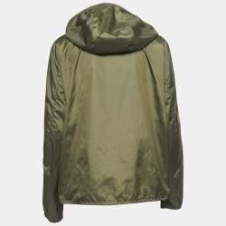 Pre Owned Fendi Military Green Synthetic Logo Patch Detailed Zip Front Jacket L