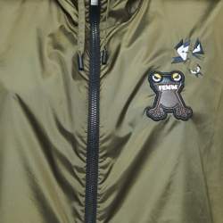 Pre Owned Fendi Military Green Synthetic Logo Patch Detailed Zip Front Jacket L