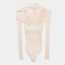 Pre Owned Fendi Light Pink Knit Long Sleeve Bodysuit XXXS