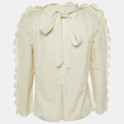 مملوكة مسبقًا Fendi Off White Cotton Zip Front Neck Tie Blouse S