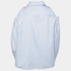 Pre Owned Fendi Blue Cotton Contrast Detail Cut Shoulder Shirt M