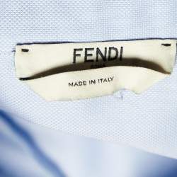 Pre Owned Fendi Blue Cotton Contrast Detail Cut Shoulder Shirt M